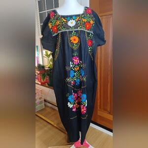 Vintage Colorful Floral And Butterfly Embroidered Kaftan